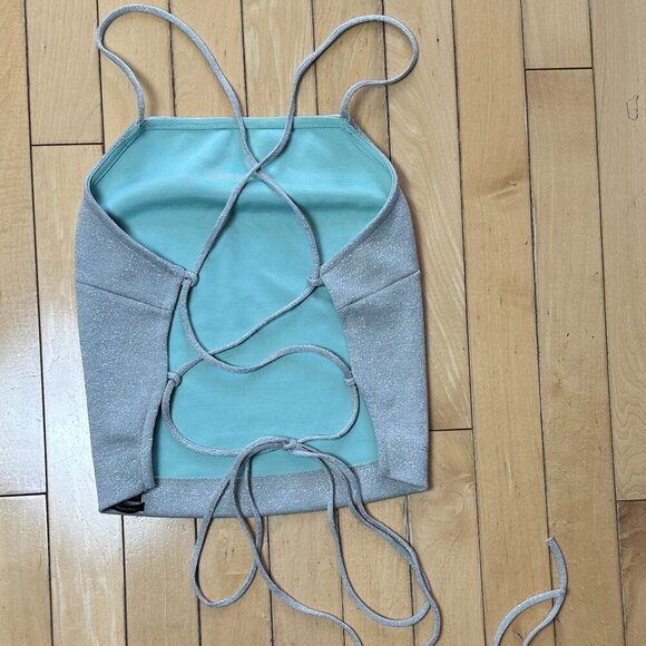 URBAN OUTFITTERS Sparkly Silver Strappy Lace Up Crop Top Size Small - Picture 2 of 7